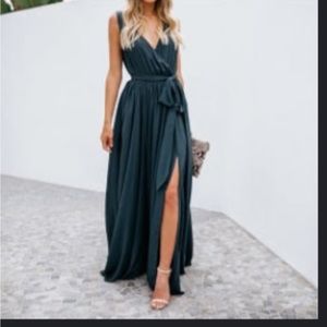 Double front leg slit Flow Tie Waist Dress